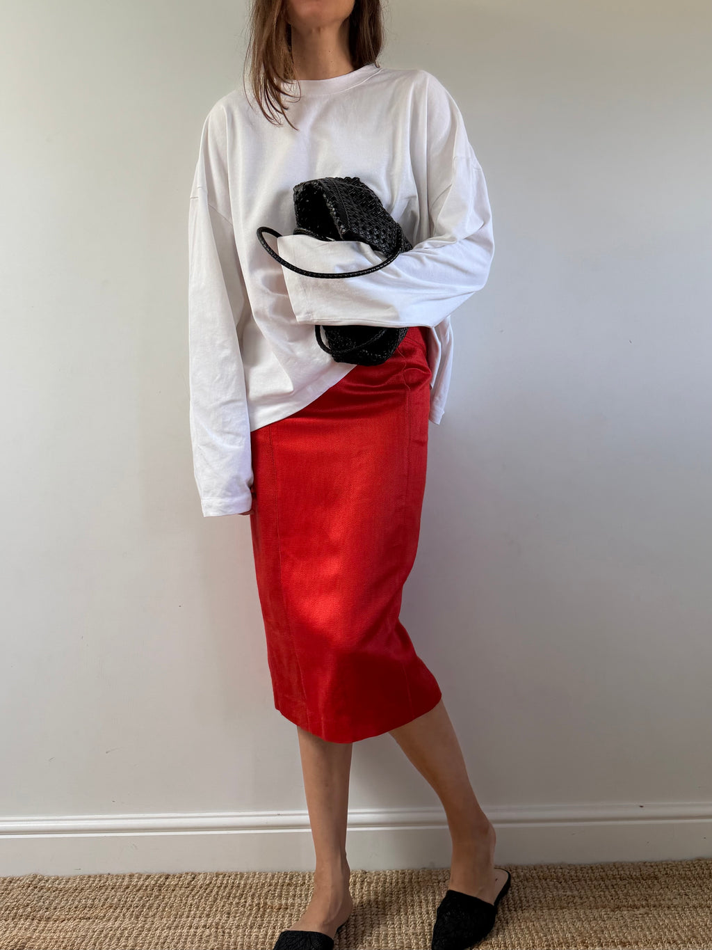 Red Linen Pencil Skirt