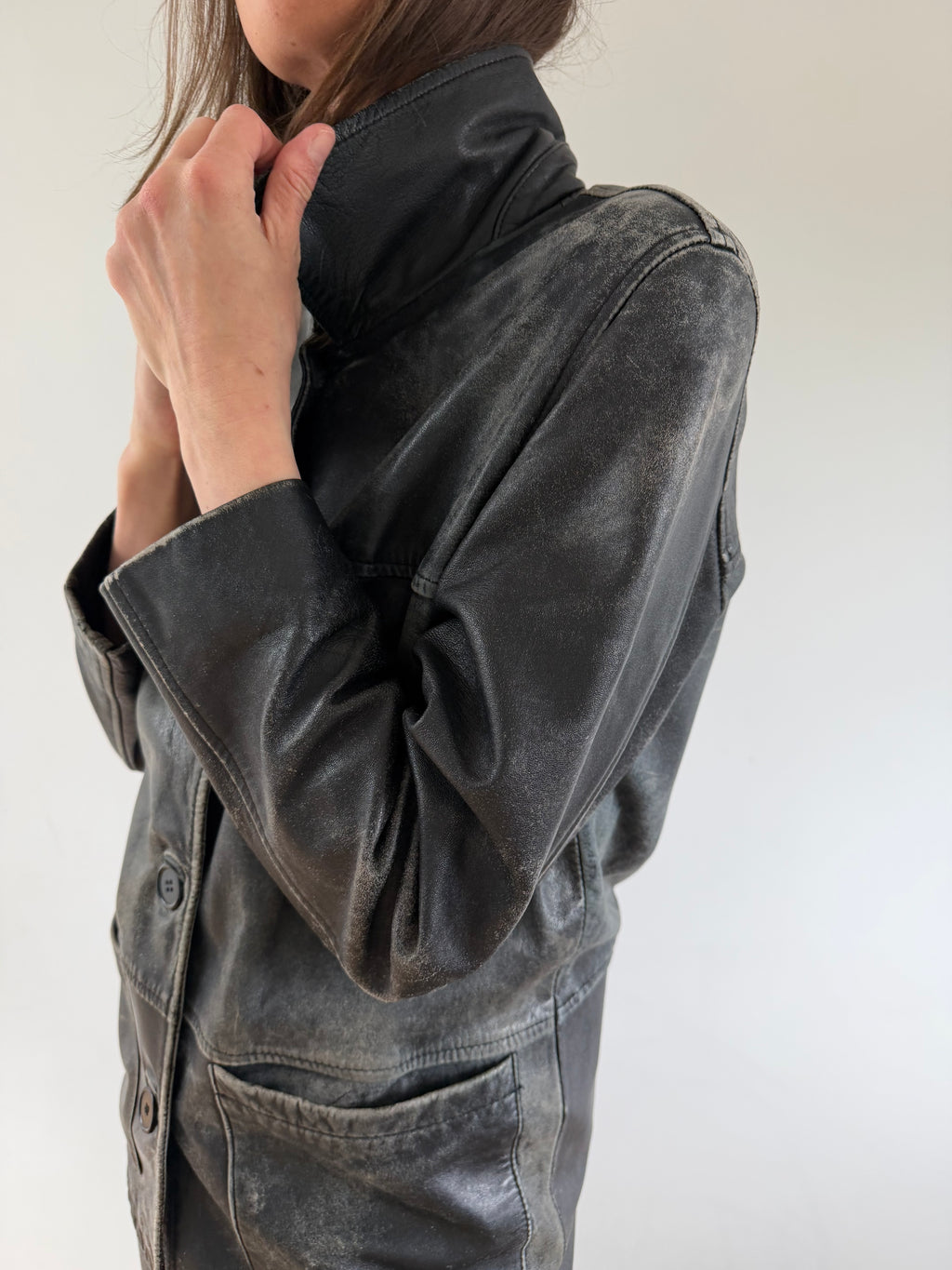 Distressed Leather Jacket Black