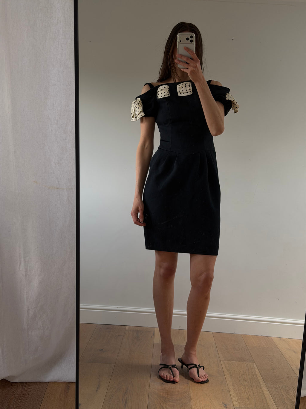 1980s Polka Bow Mini Dress Black