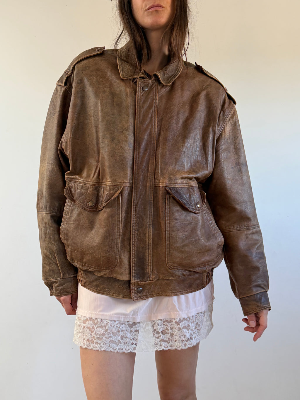 Vintage Brown Leather Bomber