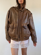 Vintage Brown Leather Bomber