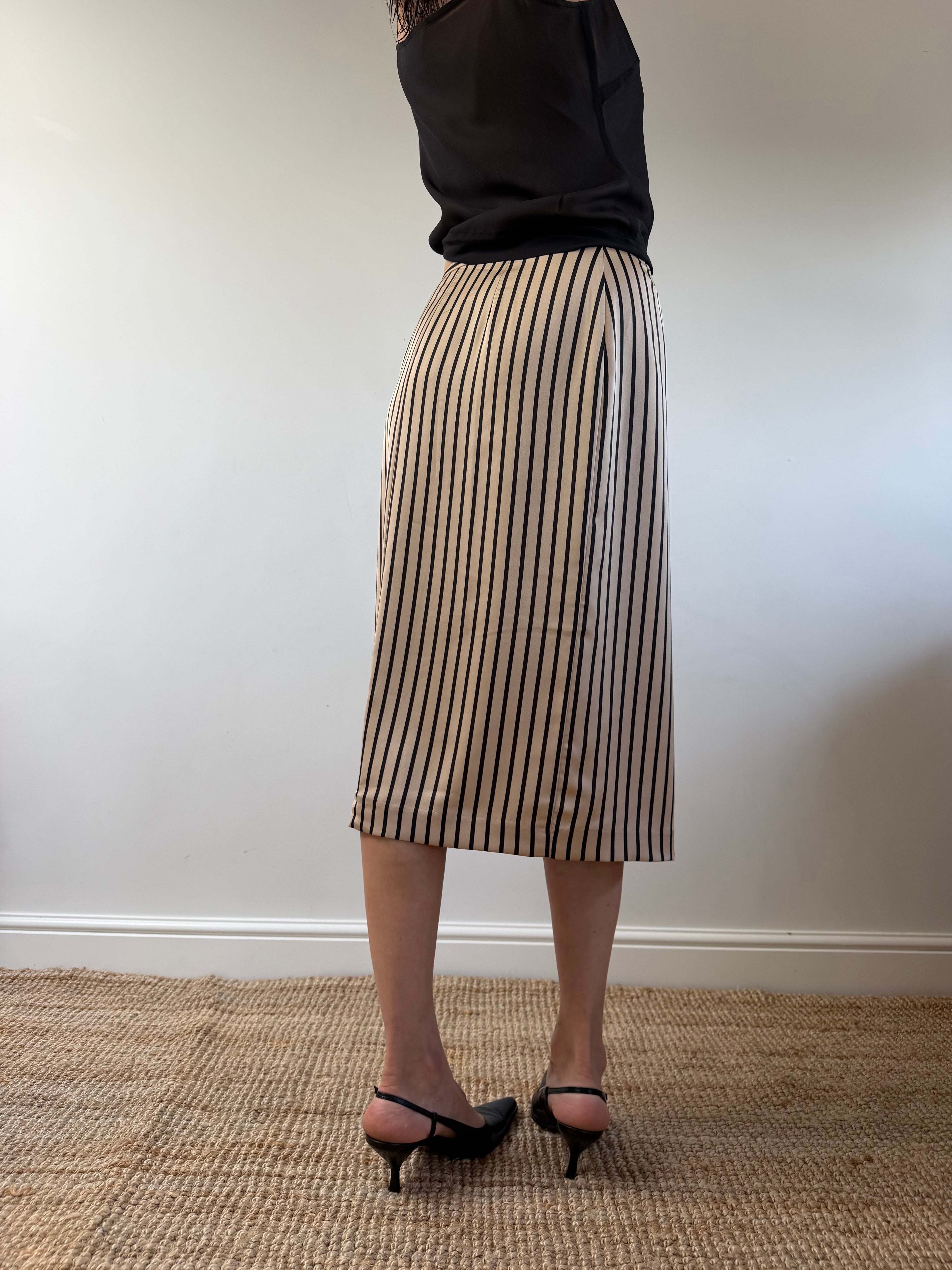 Striped Wrap Midi Skirt