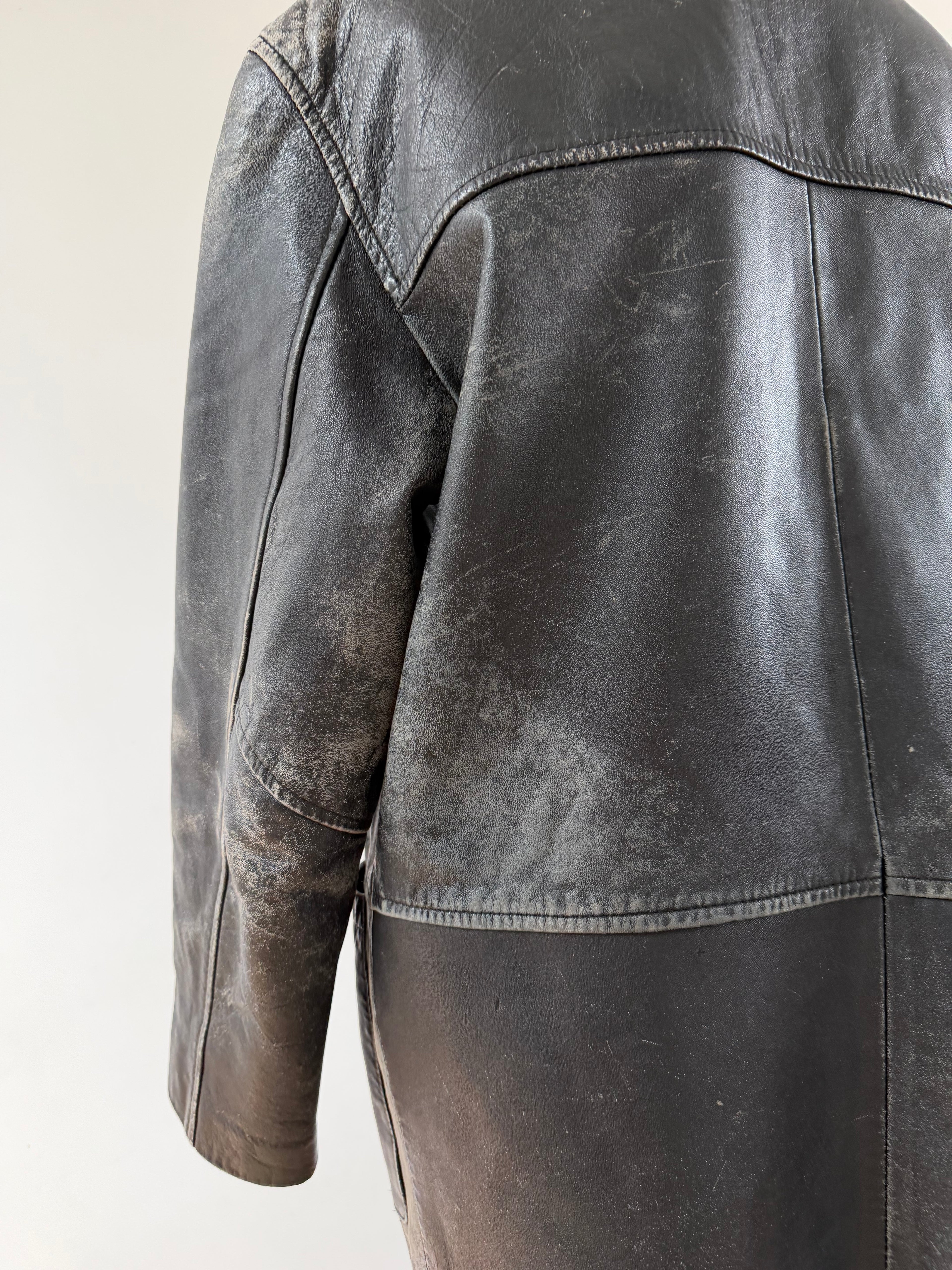 Distressed Leather Jacket Black