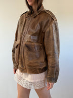 Vintage Brown Leather Bomber