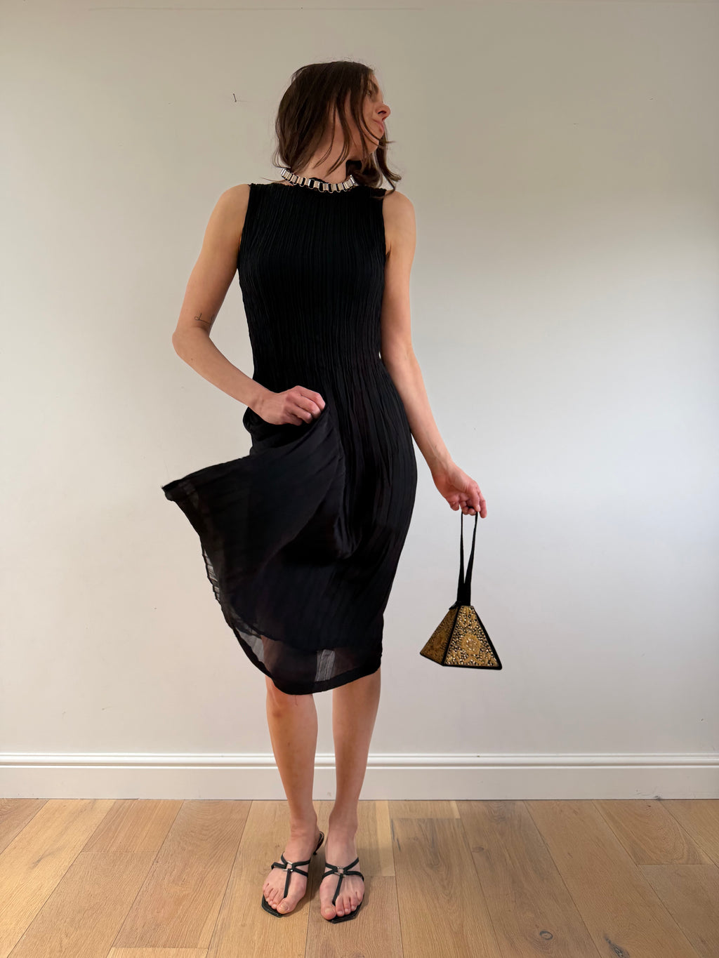 Pleated Maxi Dress Black