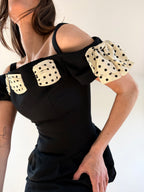 1980s Polka Bow Mini Dress Black