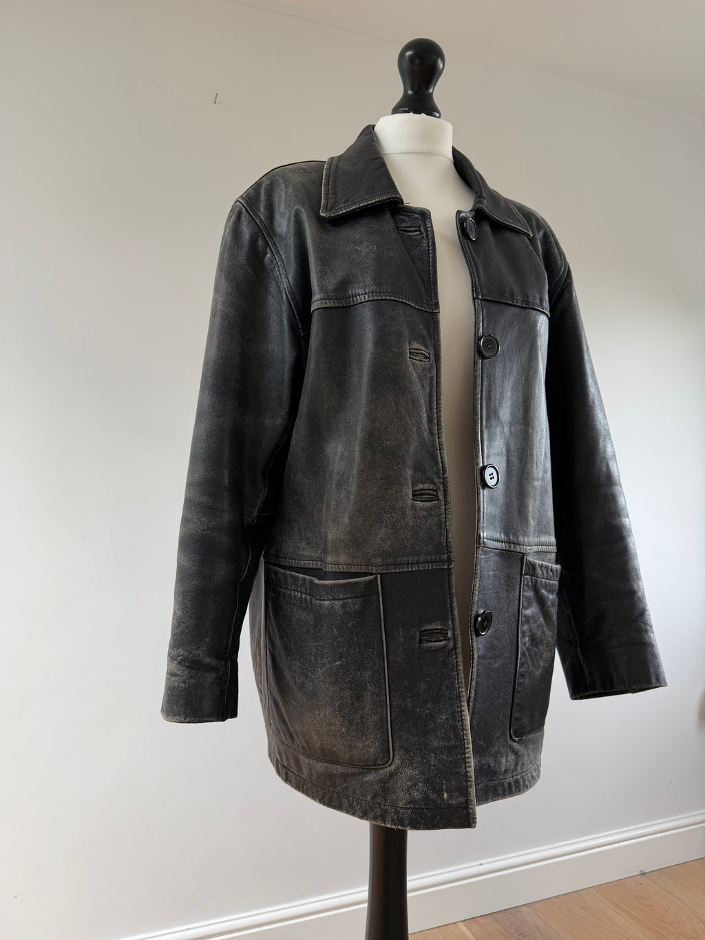 Distressed Leather Jacket Black