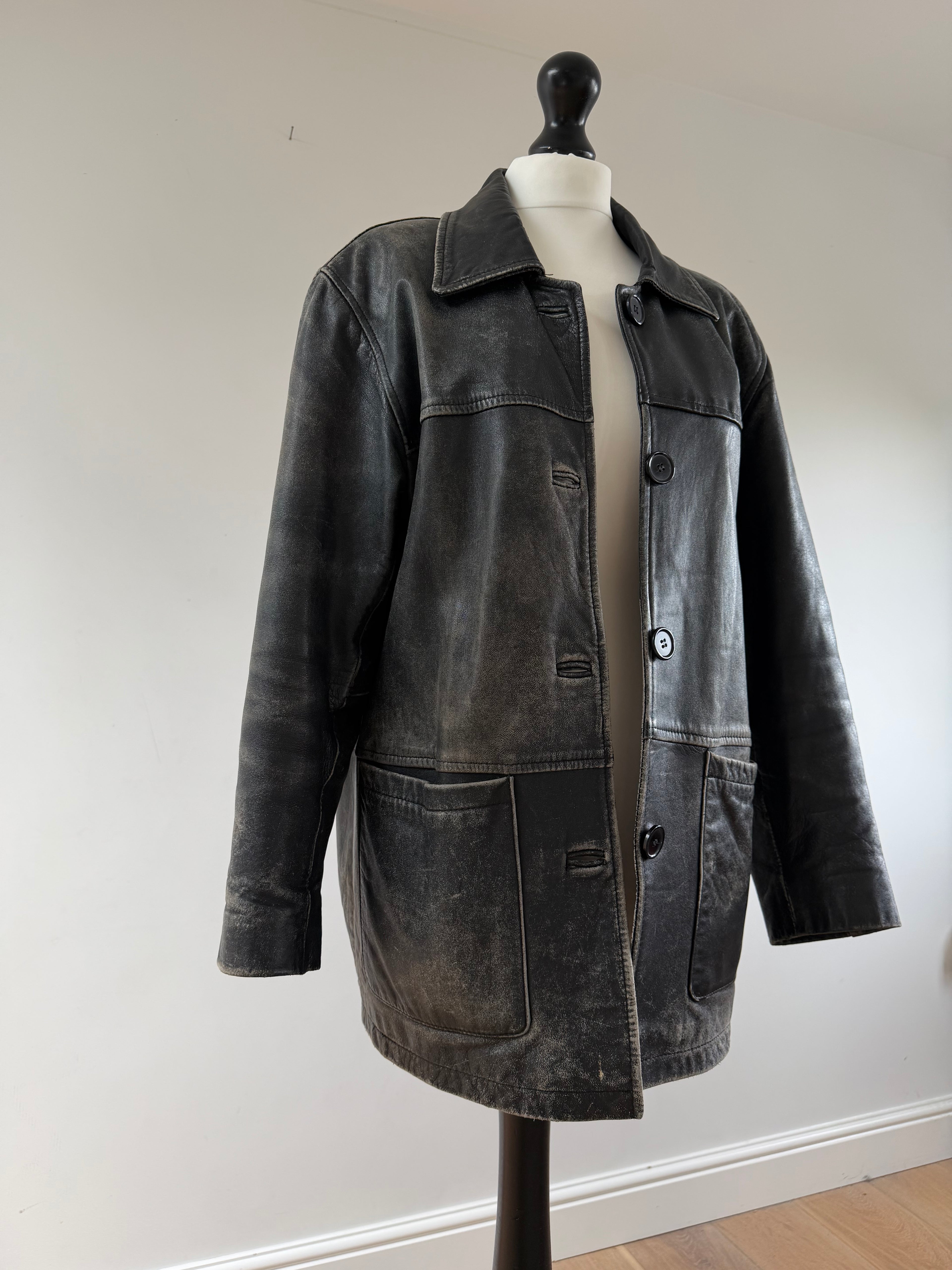 Distressed Leather Jacket Black