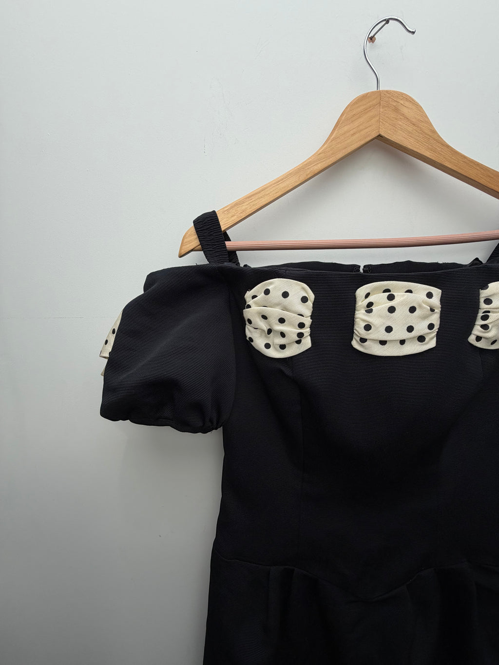 1980s Polka Bow Mini Dress Black