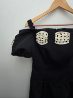 1980s Polka Bow Mini Dress Black