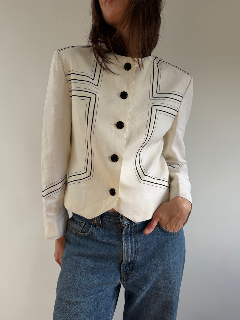 White Linen Blazer Women | Vintage Louis Féraud