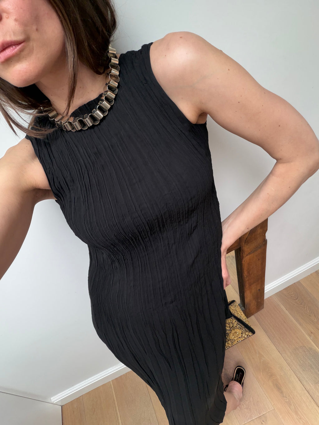 Pleated Maxi Dress Black