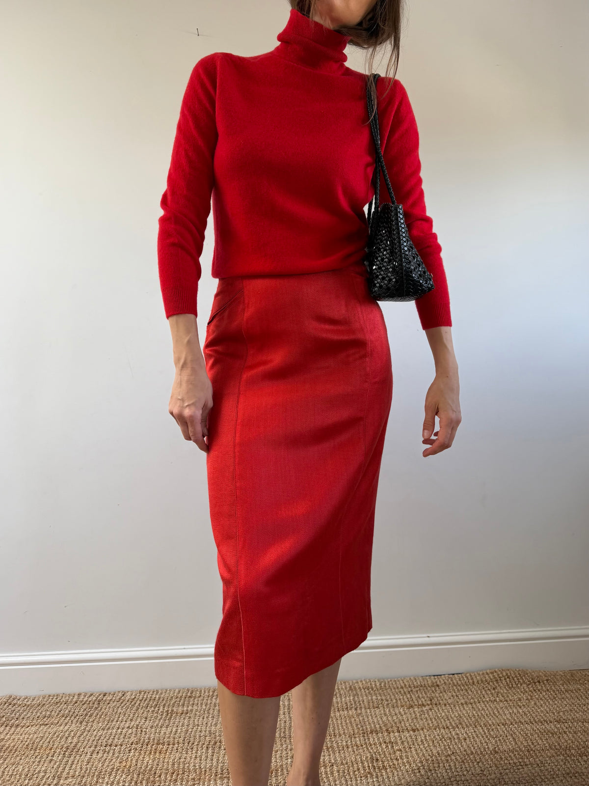 Red Linen Pencil Skirt