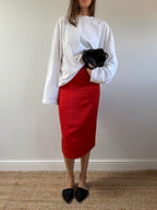 Red Linen Pencil Skirt
