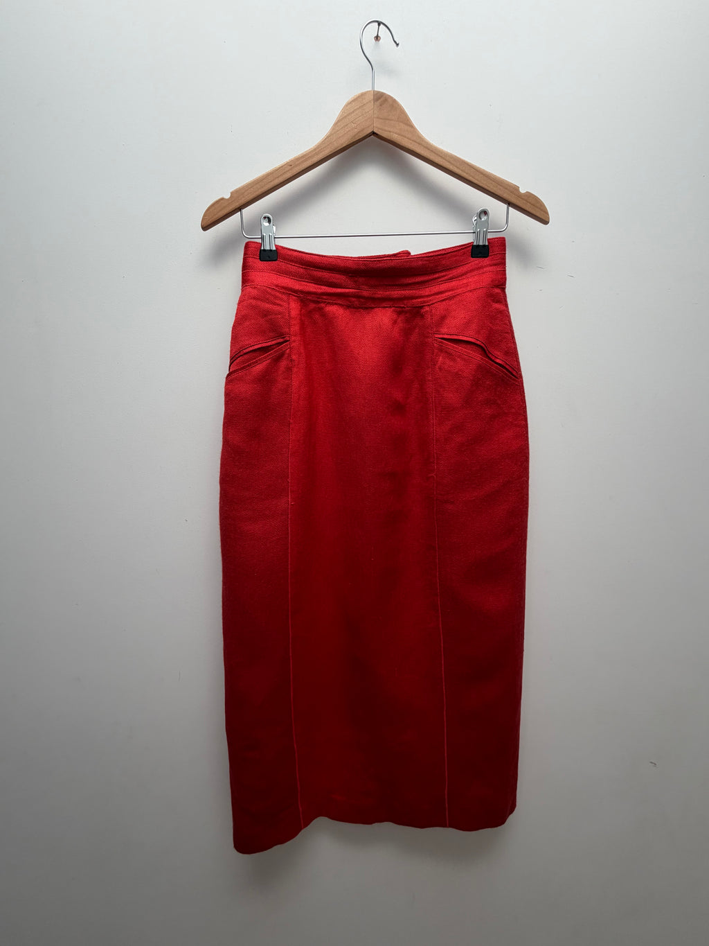 Red Linen Pencil Skirt