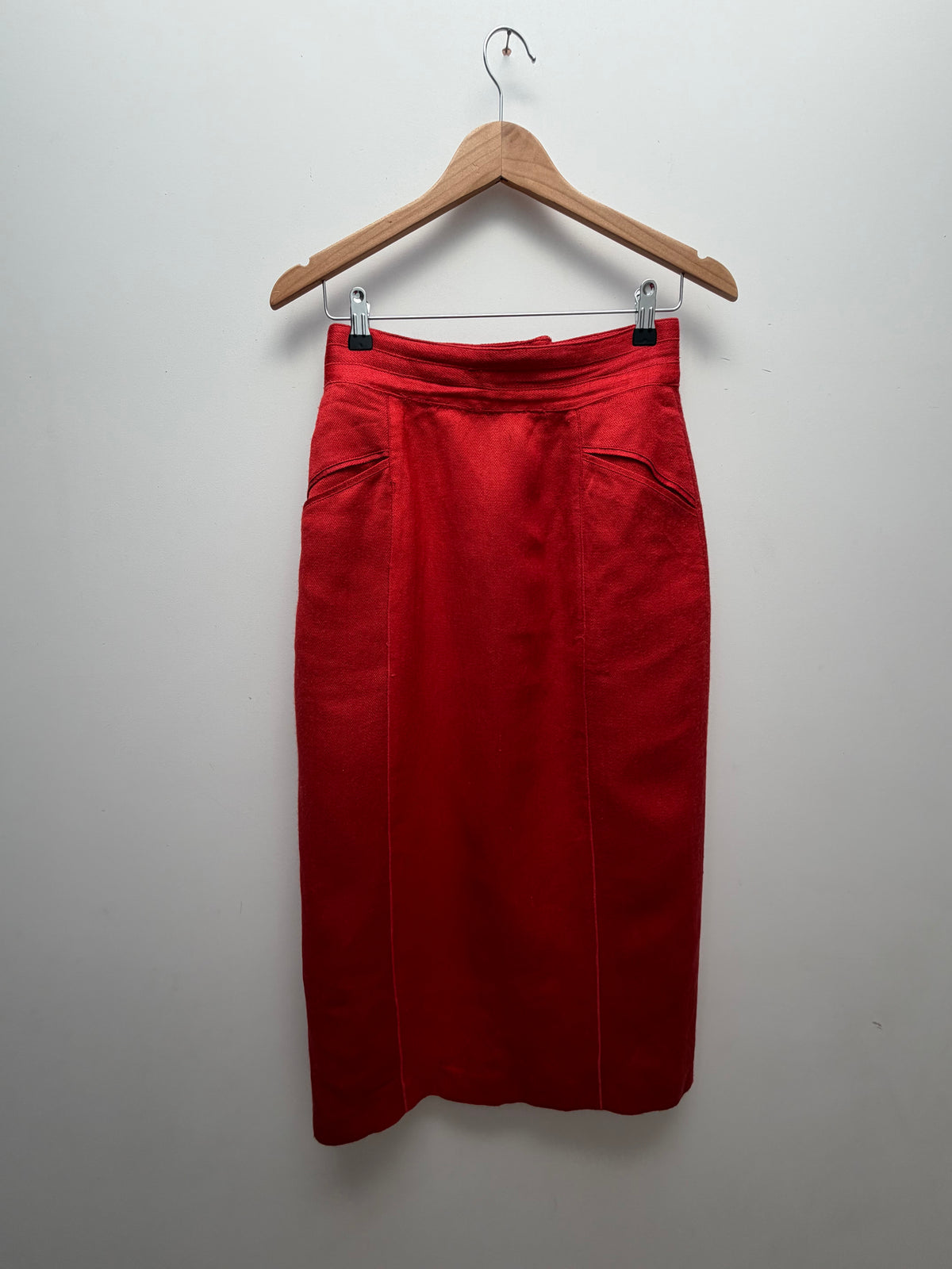 Red Linen Pencil Skirt