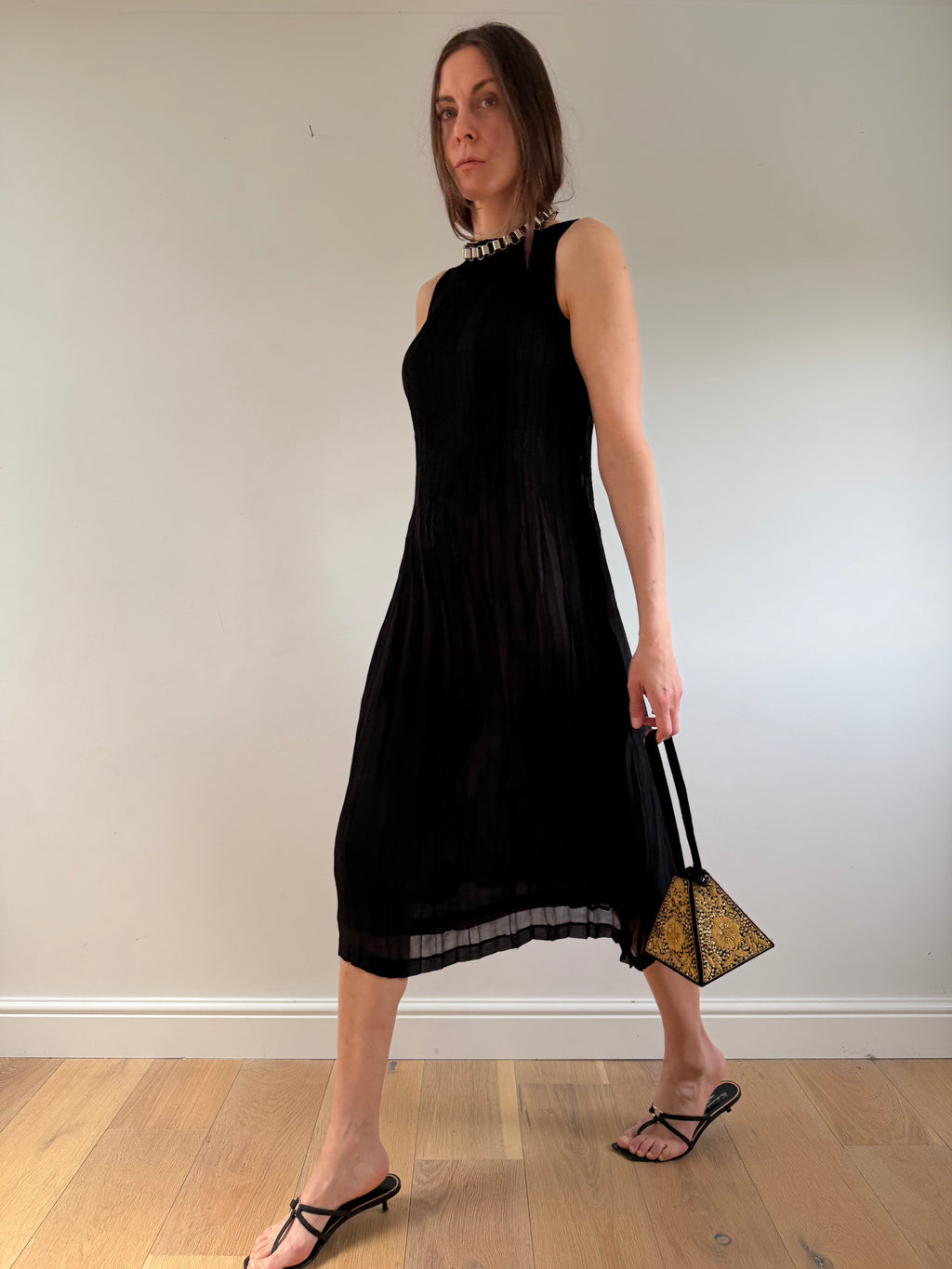 Pleated Maxi Dress Black