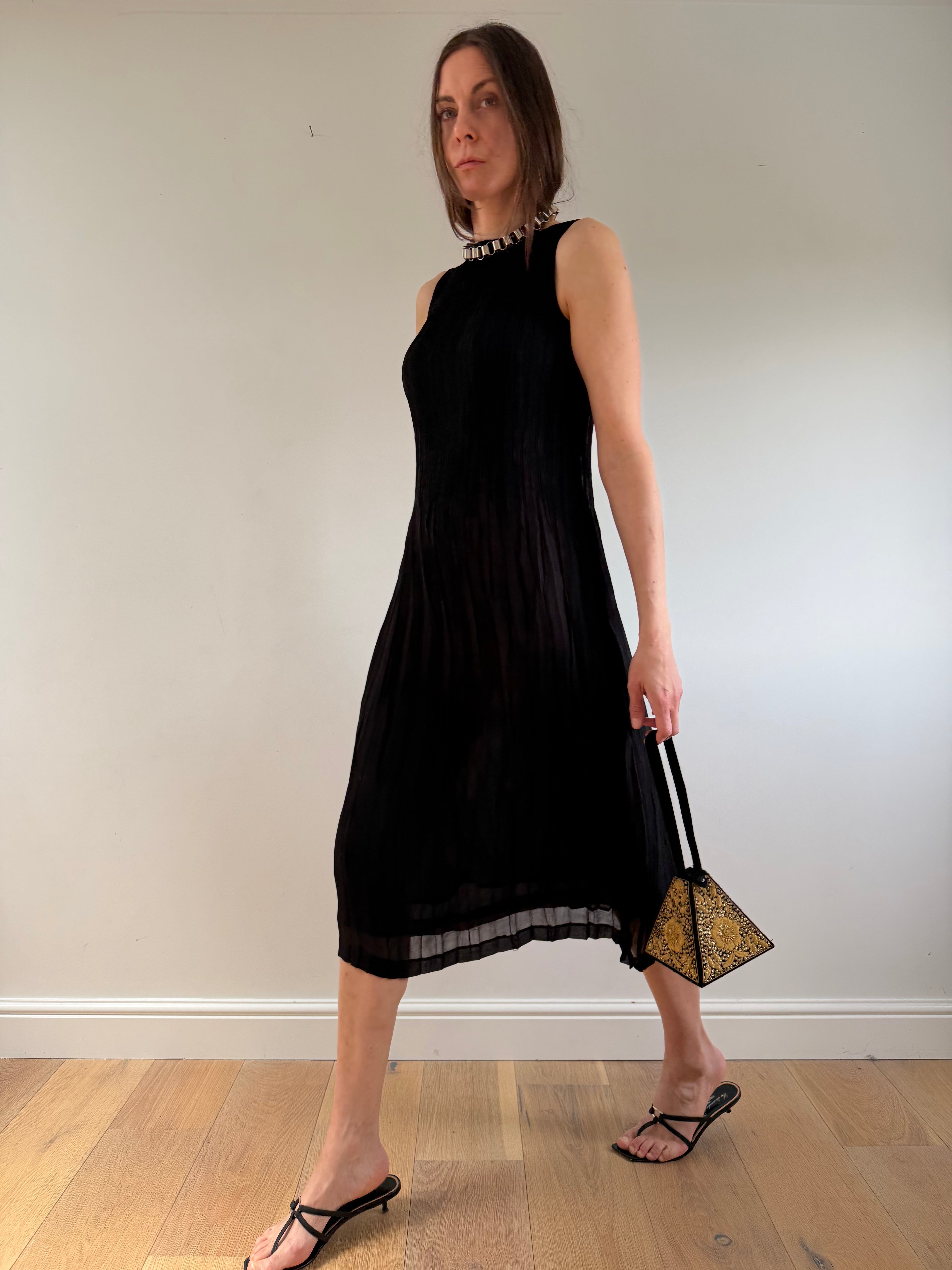 Pleated Maxi Dress Black