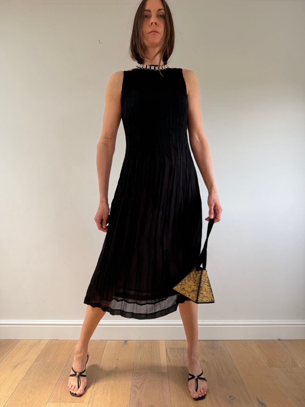 Pleated Maxi Dress Black
