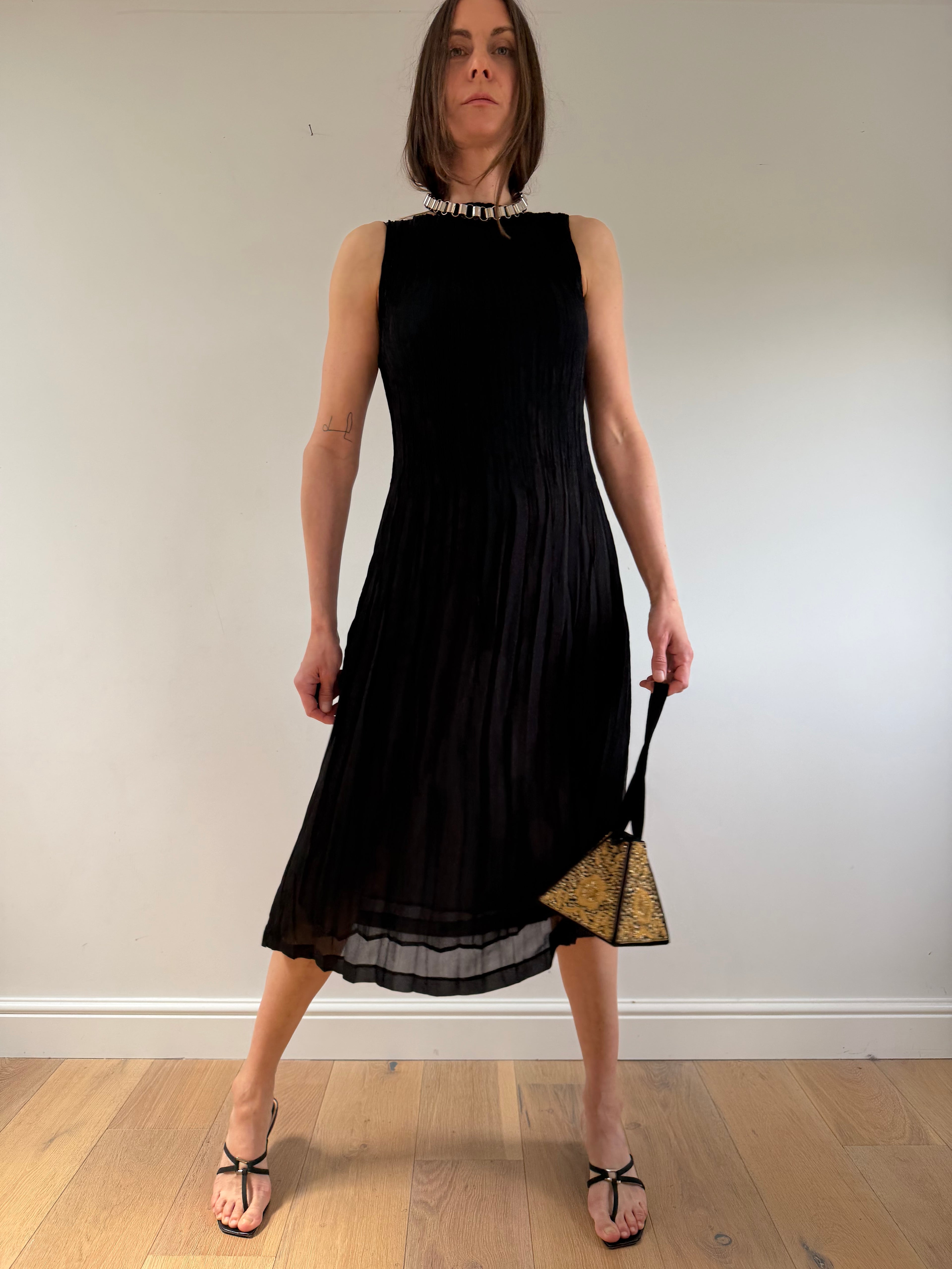 Pleated Maxi Dress Black
