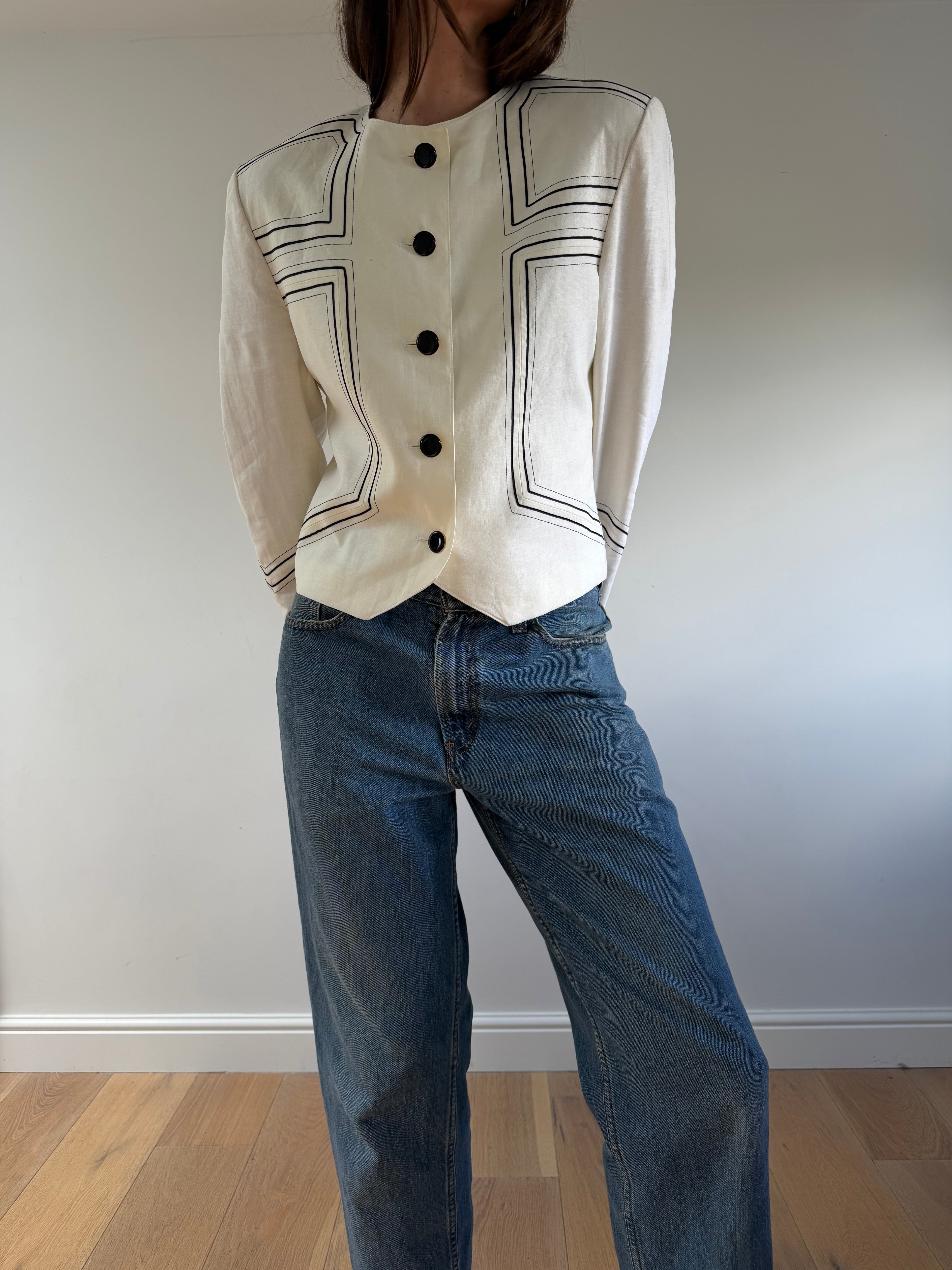 White Linen Blazer Women | Vintage Louis Féraud