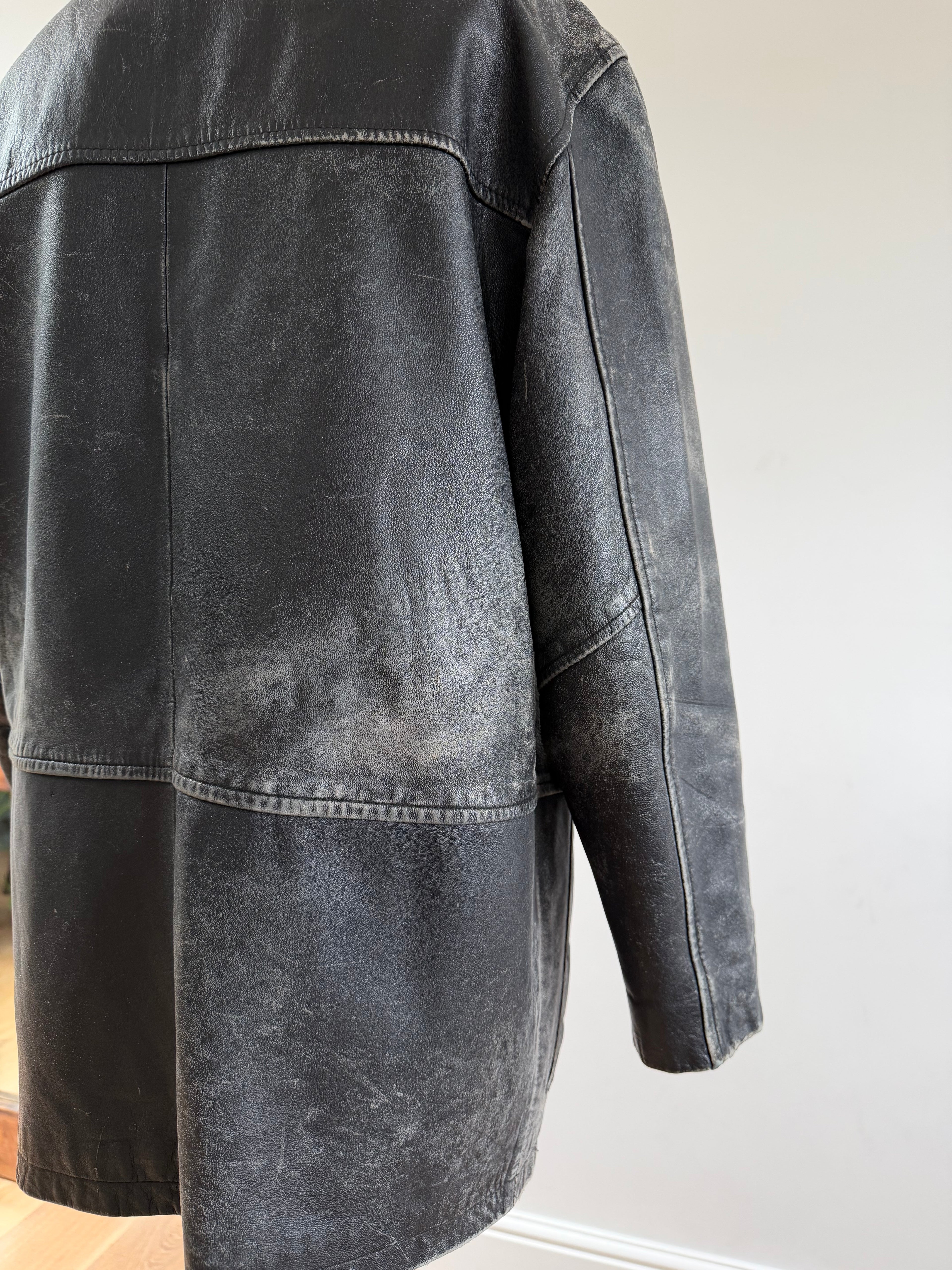 Distressed Leather Jacket Black