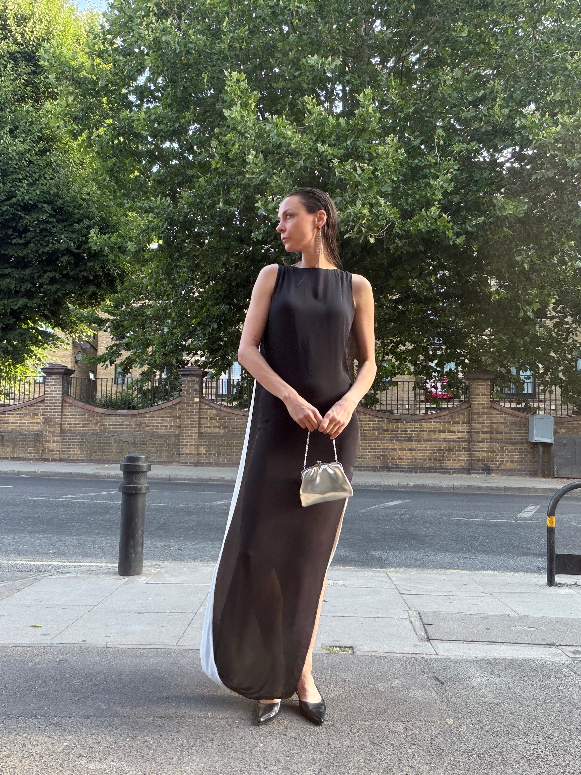 Two-Tone Silk Maxi Dress