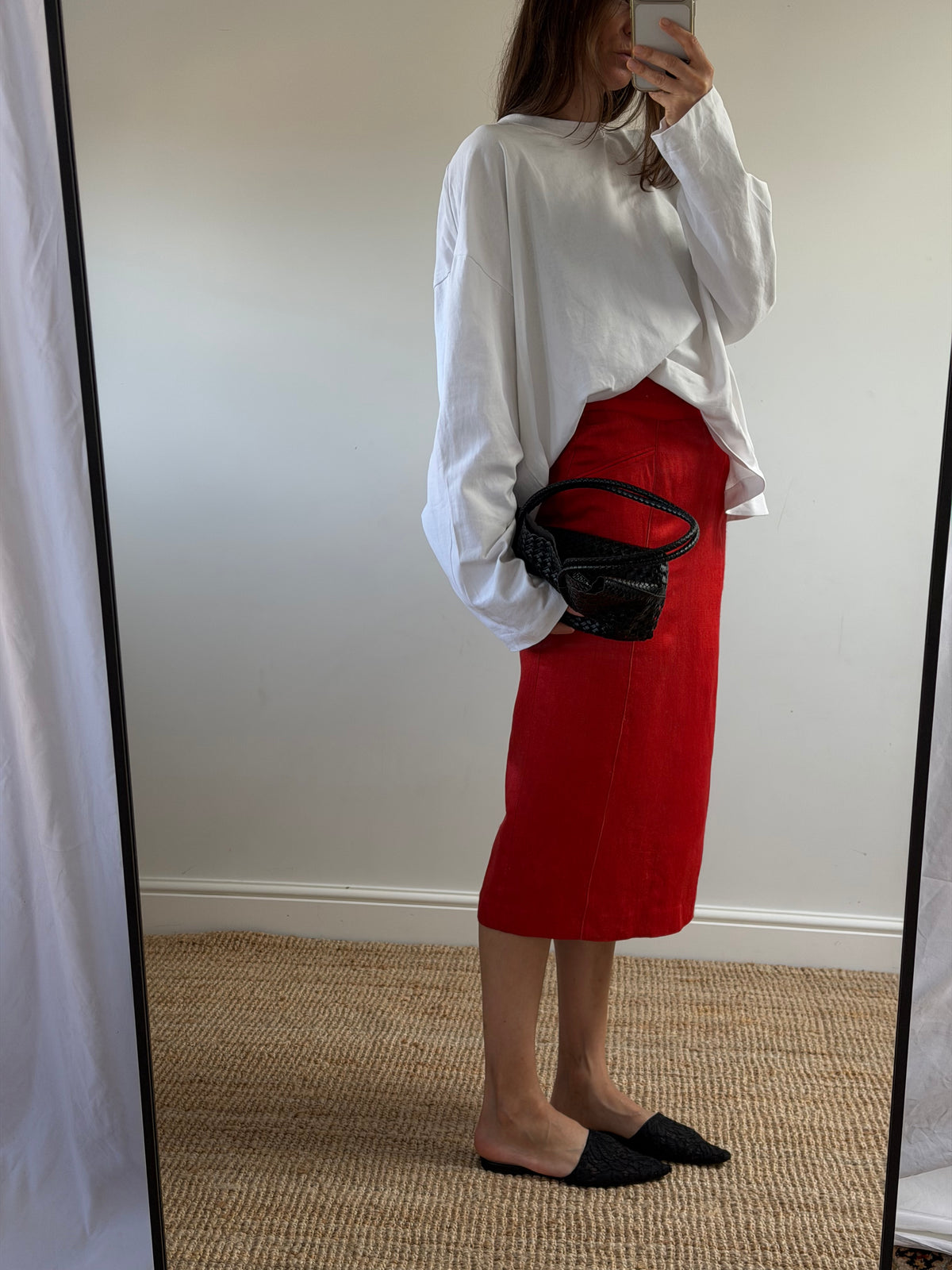 Red Linen Pencil Skirt