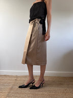 Striped Wrap Midi Skirt