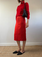 Red Linen Pencil Skirt