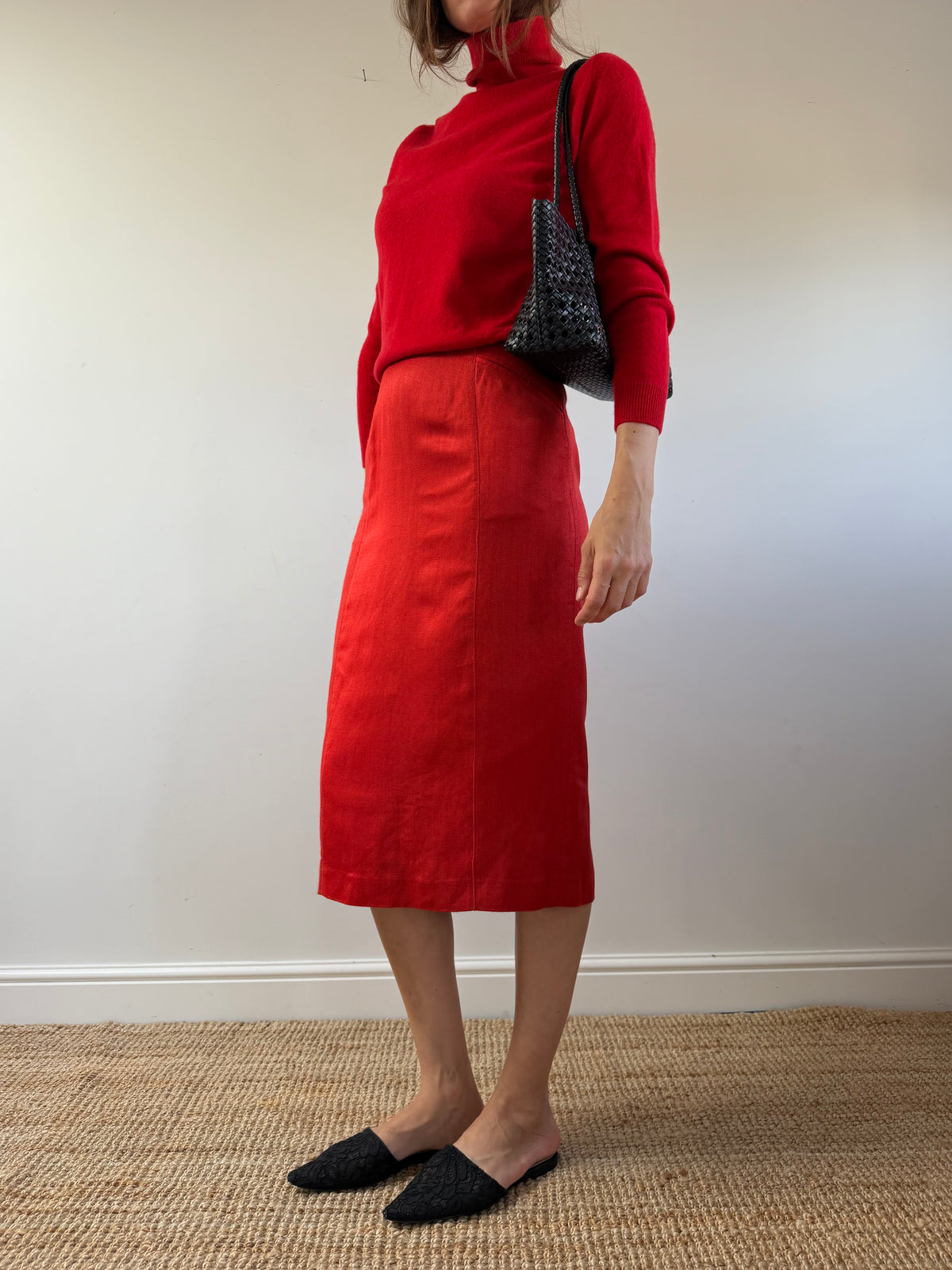Red Linen Pencil Skirt
