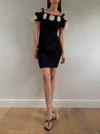 1980s Polka Bow Mini Dress Black