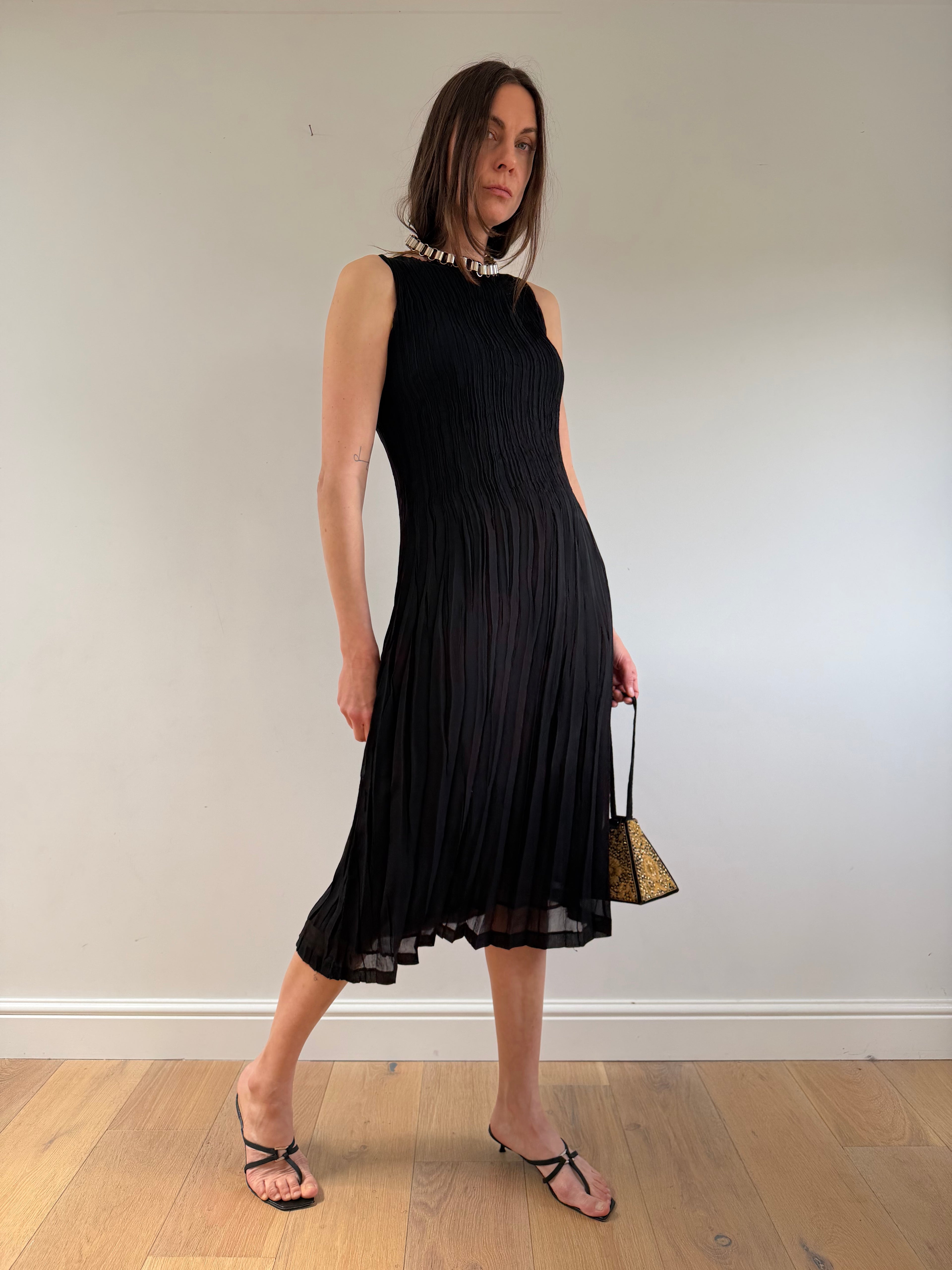 Pleated Maxi Dress Black