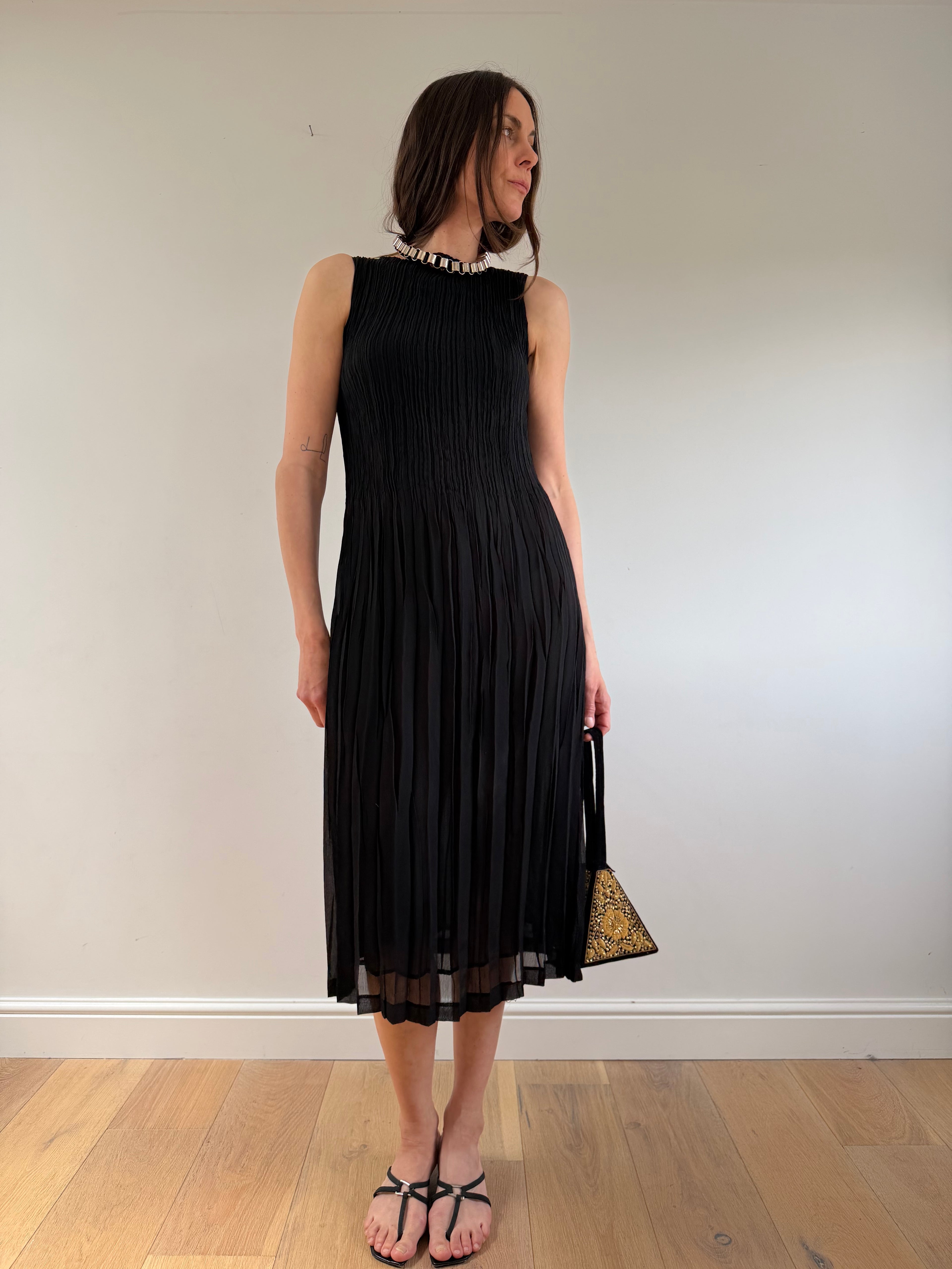Pleated Maxi Dress Black