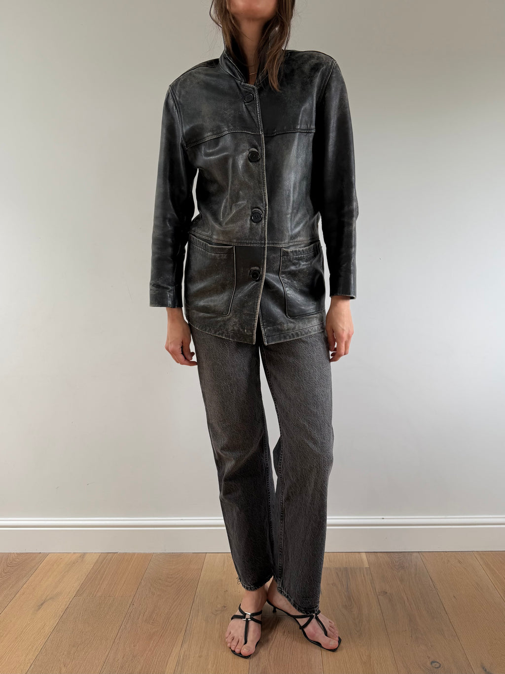 Distressed Leather Jacket Black