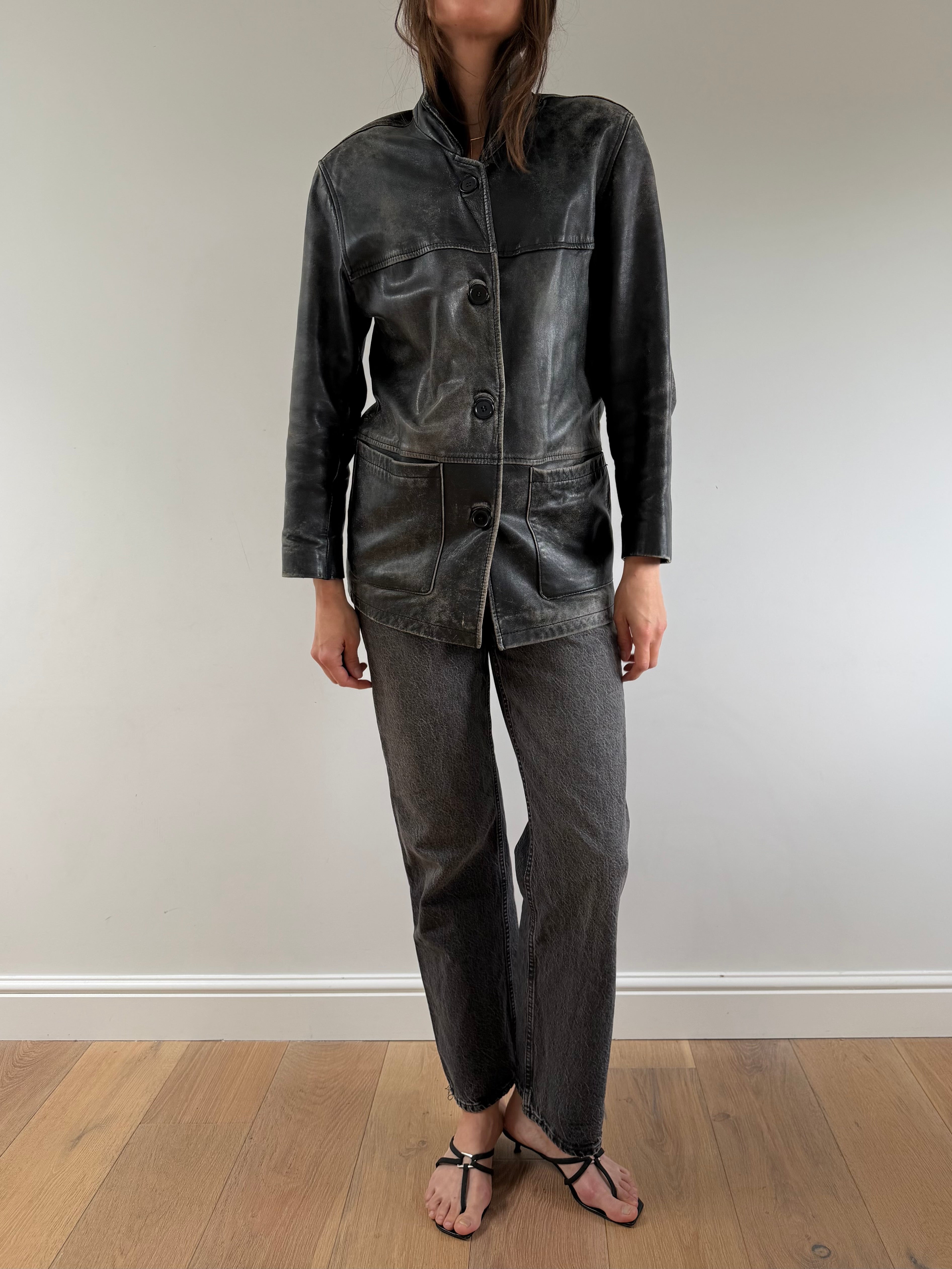 Distressed Leather Jacket Black