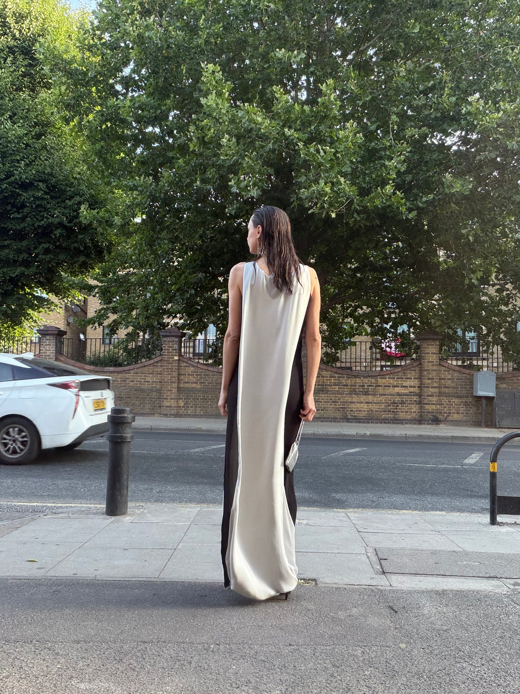 Two-Tone Silk Maxi Dress