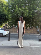 Two-Tone Silk Maxi Dress