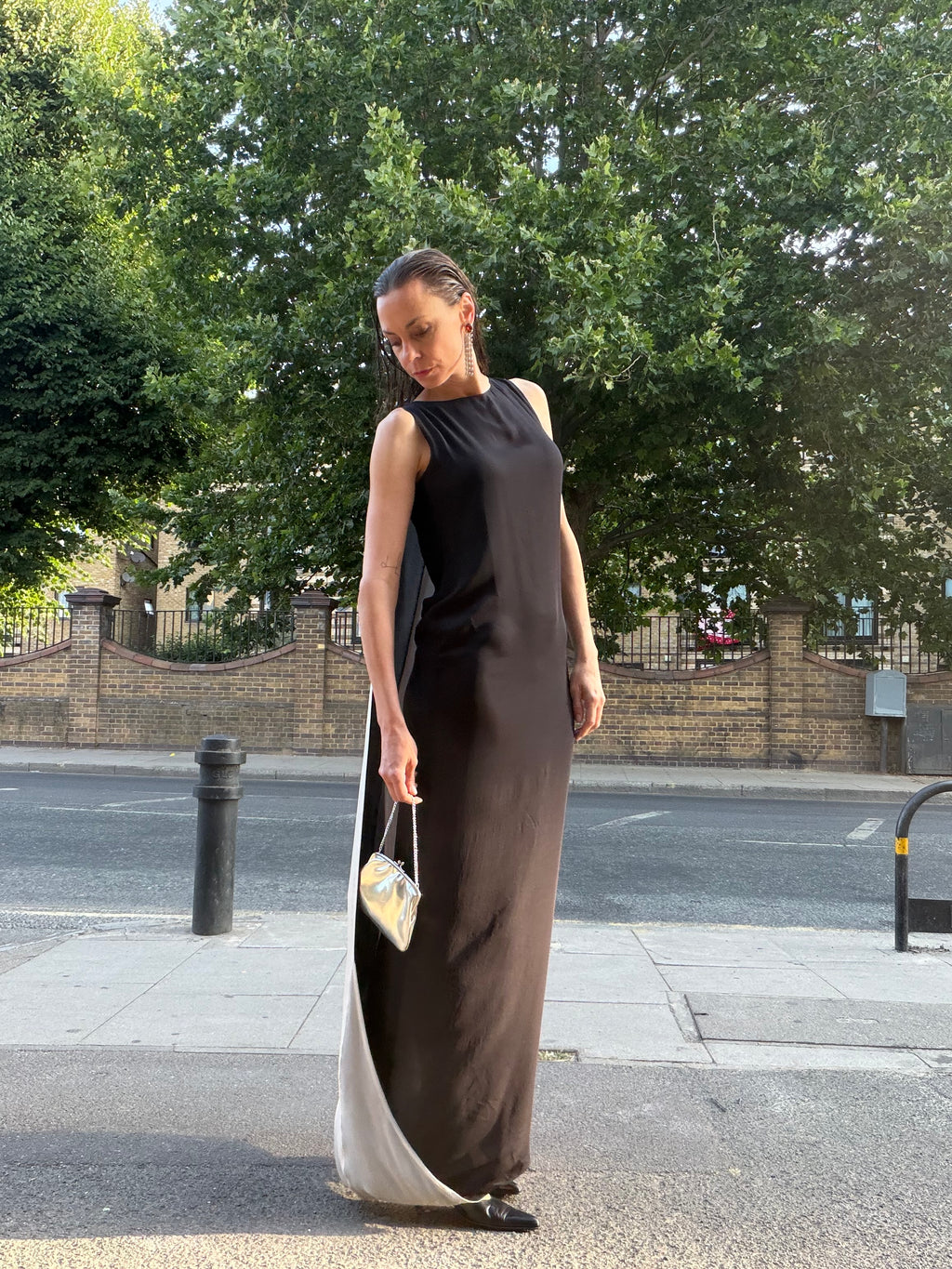 Two-Tone Silk Maxi Dress