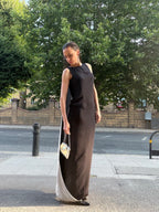 Two-Tone Silk Maxi Dress