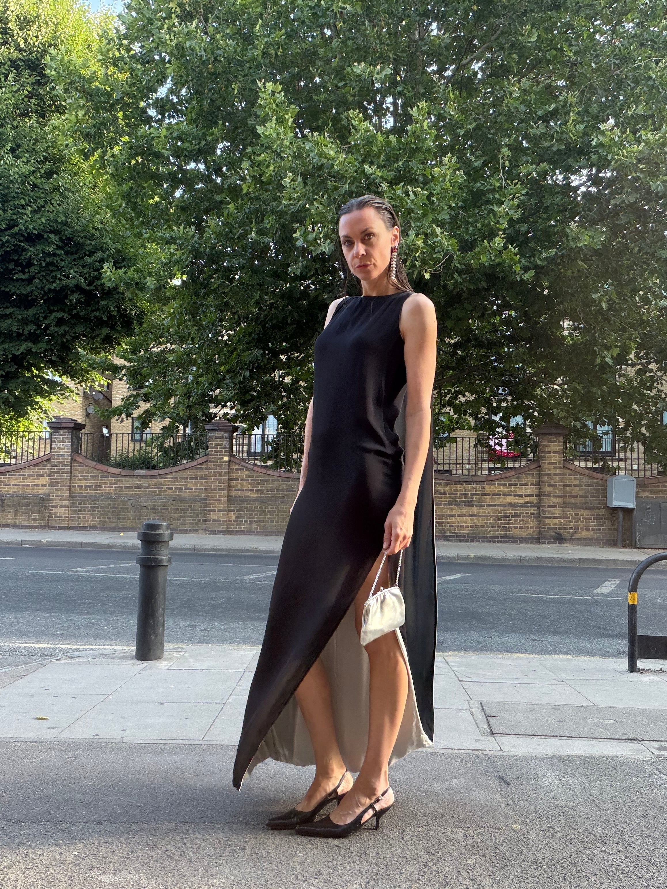 Two-Tone Silk Maxi Dress
