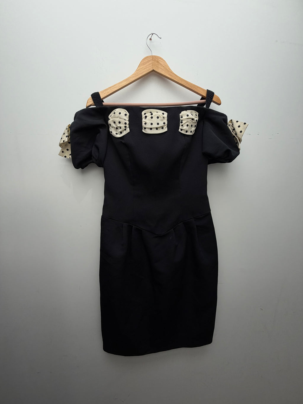 1980s Polka Bow Mini Dress Black