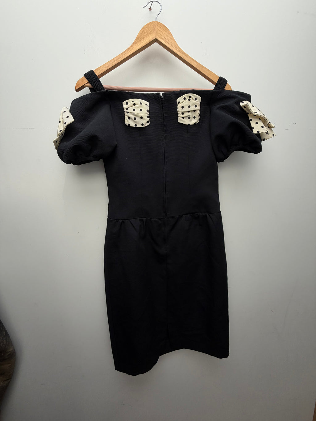 1980s Polka Bow Mini Dress Black