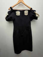 1980s Polka Bow Mini Dress Black