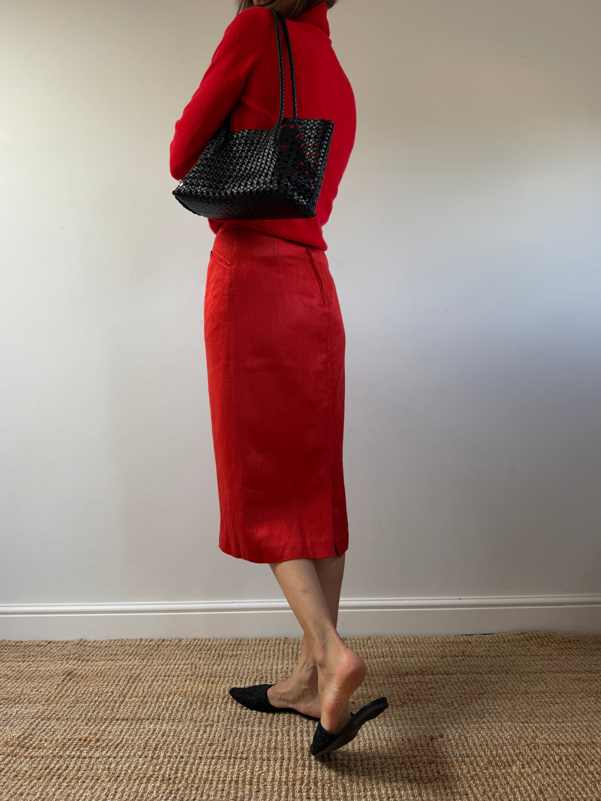 Red Linen Pencil Skirt