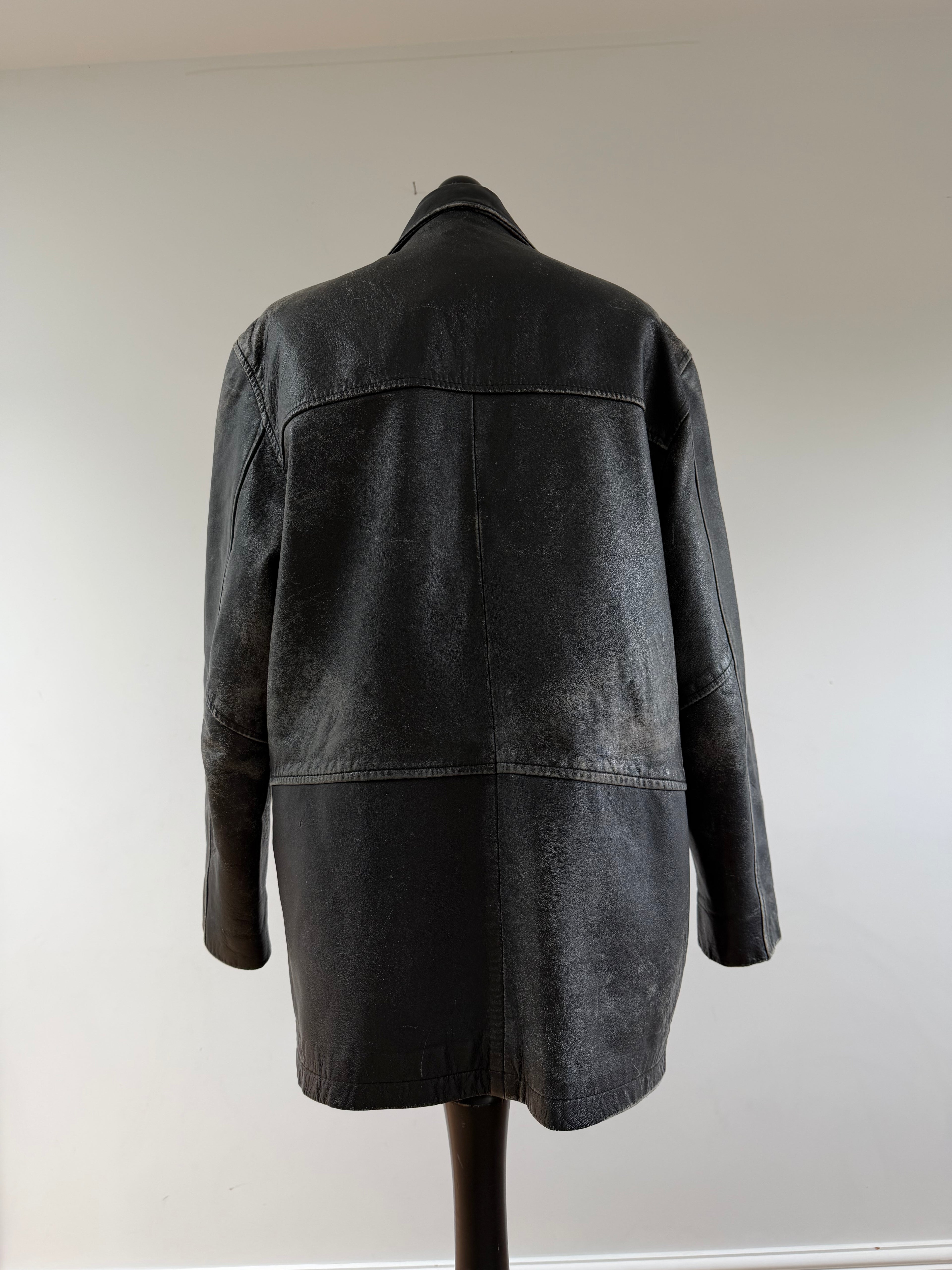 Distressed Leather Jacket Black