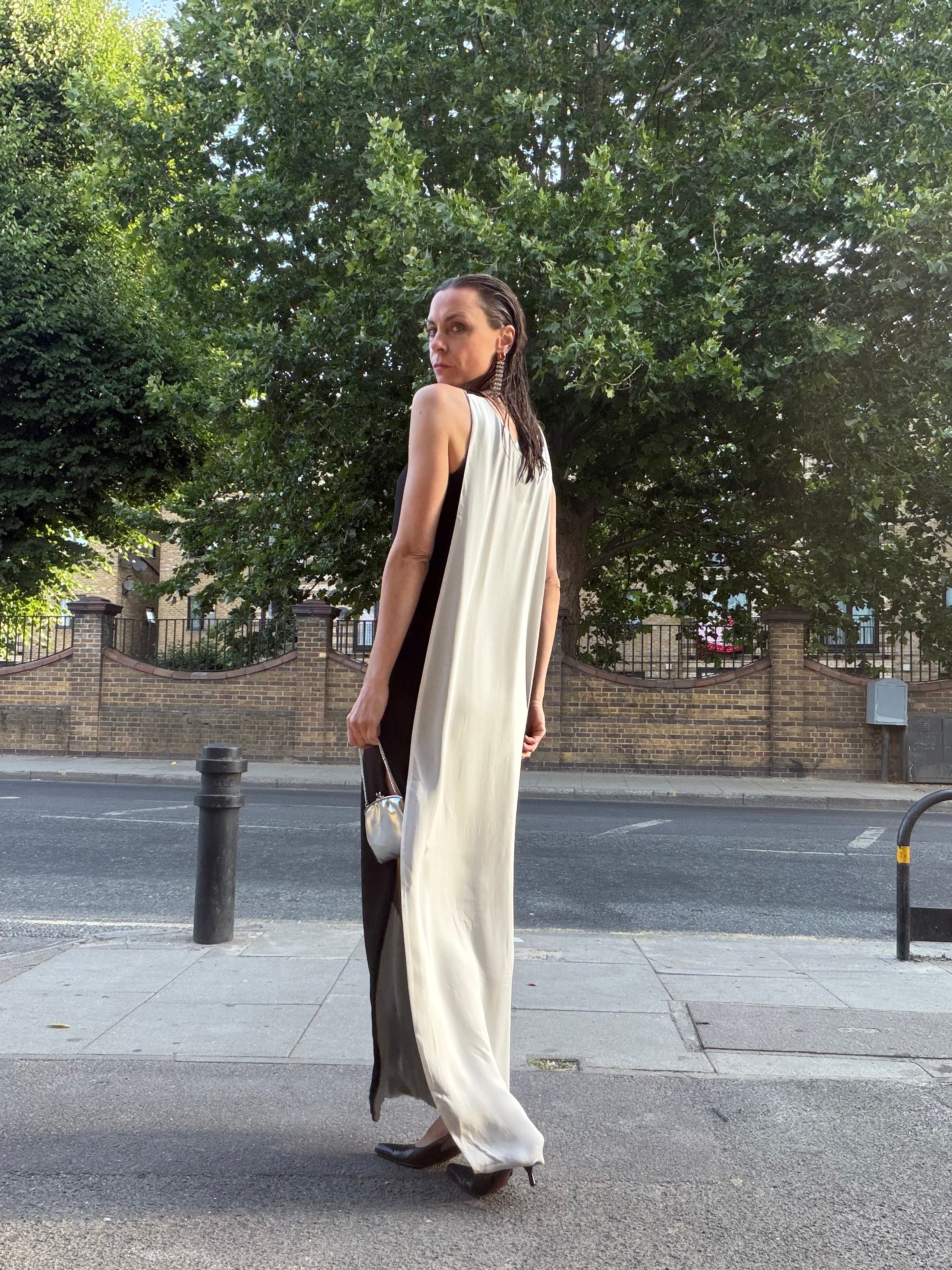 Two-Tone Silk Maxi Dress