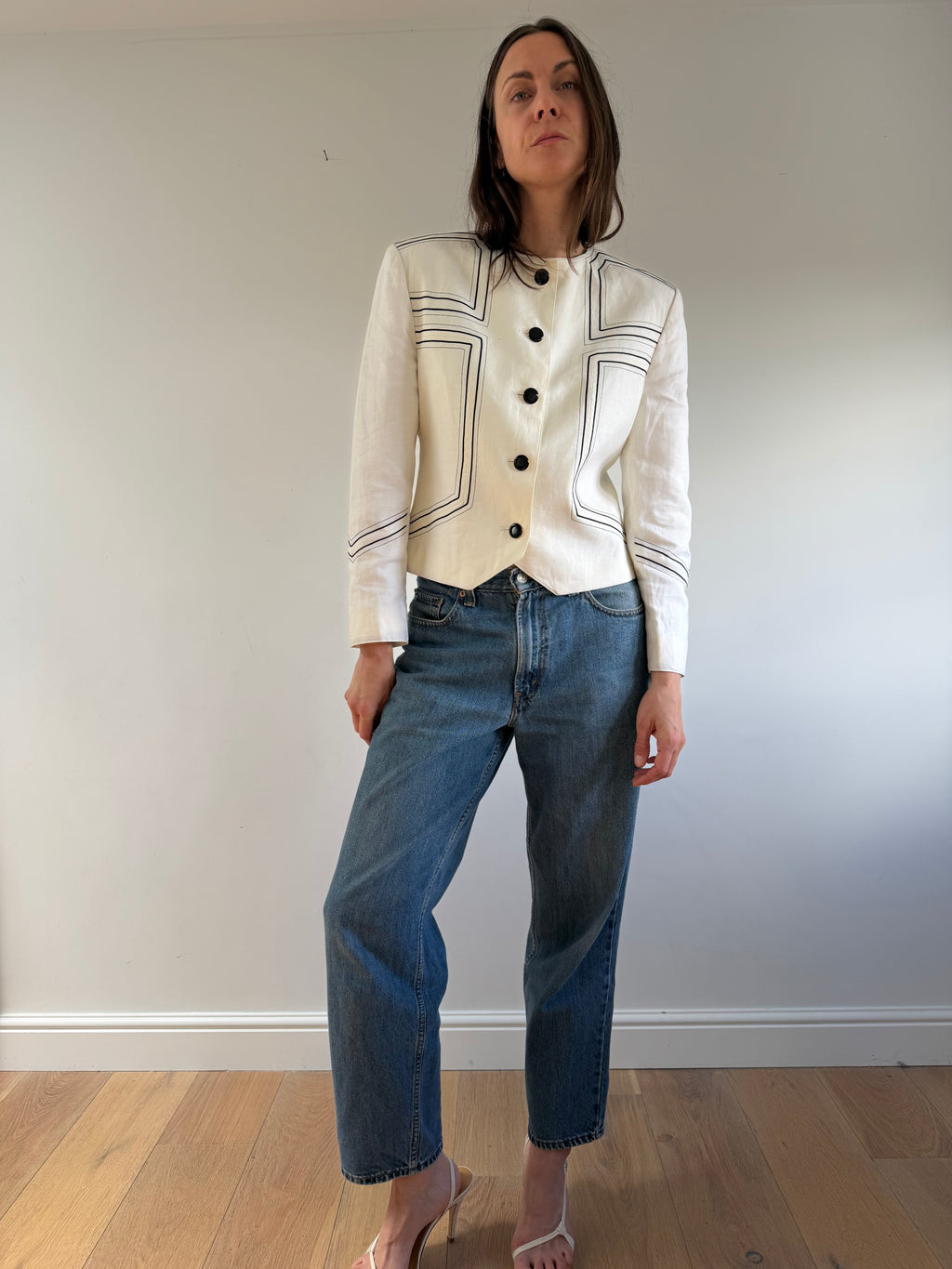 White Linen Blazer Women | Vintage Louis Féraud