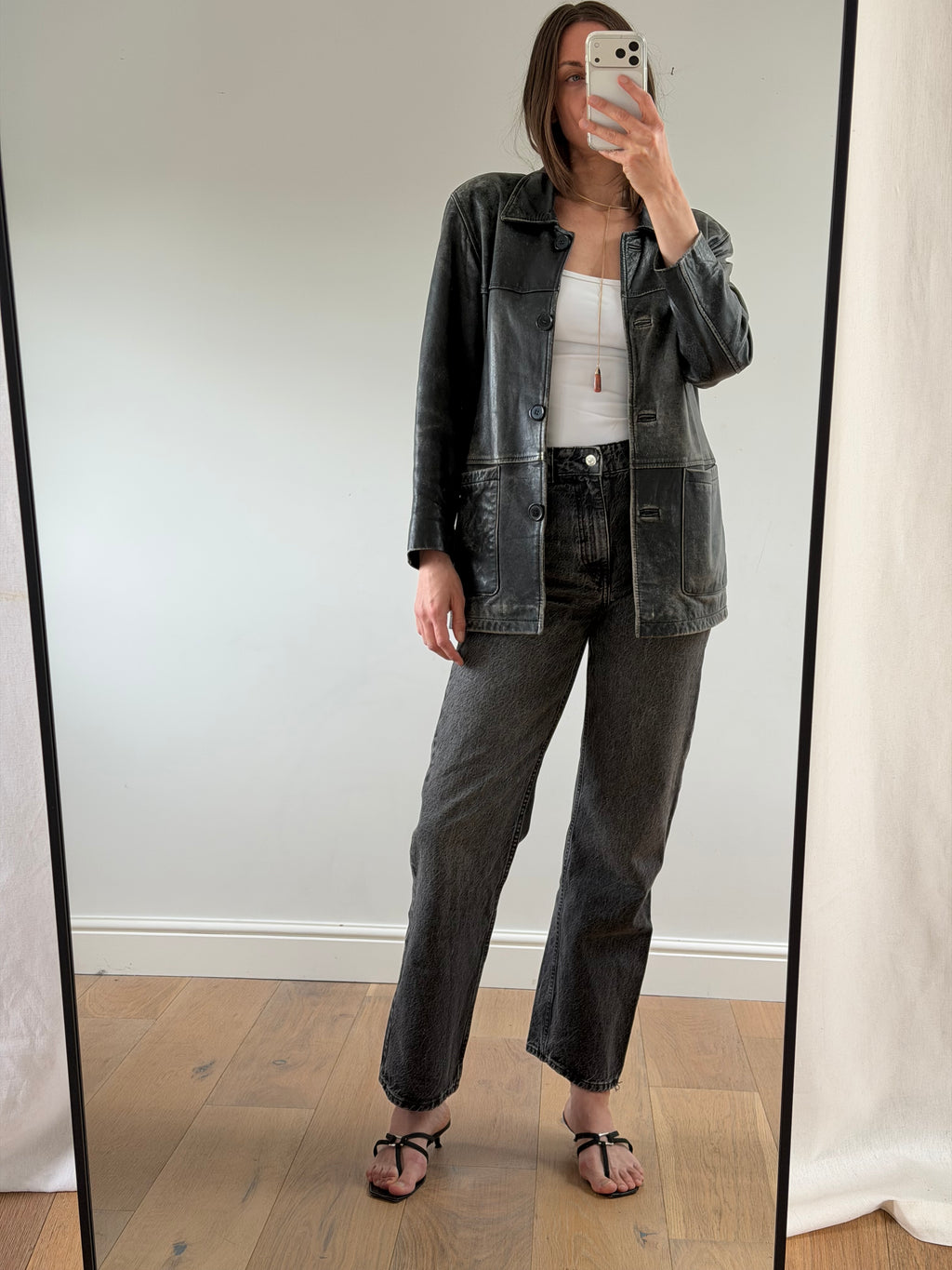 Distressed Leather Jacket Black