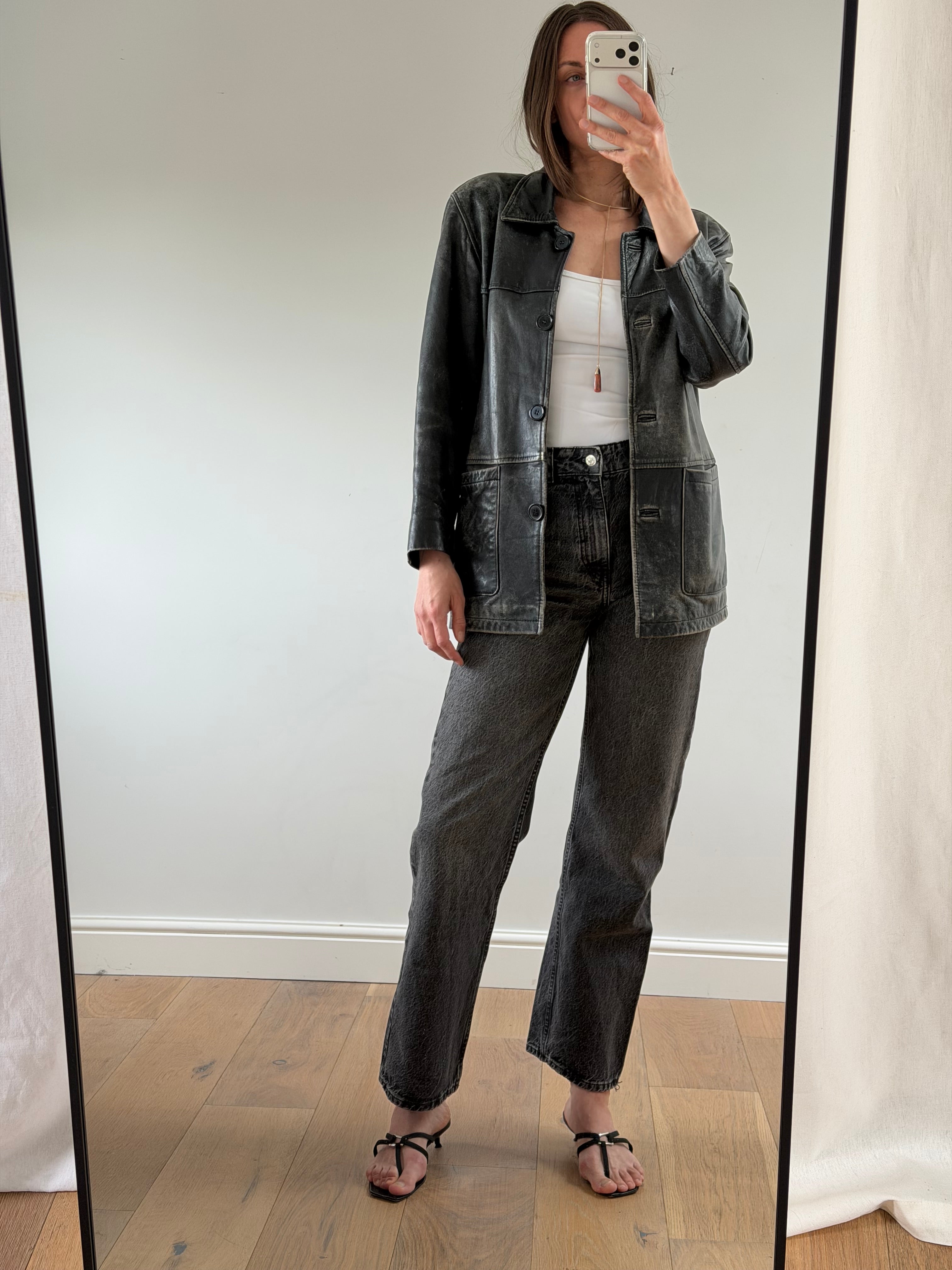 Distressed Leather Jacket Black